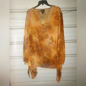 Plus Size 4X 26/28 Fashion Bug Flowy Brown Blouse top shirt women's